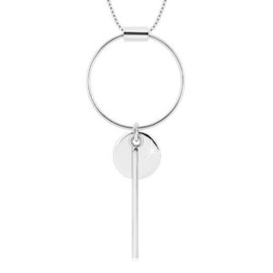 Stříbrný 925 náhrdelník - hranatý řetízek, kontura kruhu, menší kruh a tyčinka obraz