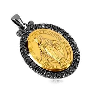 Přívěsek ze stříbra 925 - Zázračná medaile ve zlatém odstínu, ozdobný okraj tmavě šedé barvy obraz