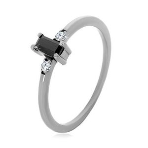 Stříbrný 925 prsten - obdélníkový zirkon černé barvy, čiré kulaté zirkony - Velikost: 49 obraz