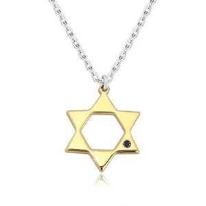 Stříbrný 925 náhrdelník - Davidova hvězda ve zlatém odstínu, černý diamant obraz