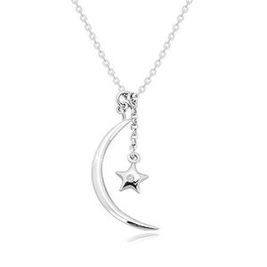 Diamantový náhrdelník, stříbro 925 - lesklý půlměsíc a hvězda s briliantem obraz