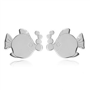 Stříbrné náušnice 925 - blýskavá rybička s bublinkami, puzetové zapínání obraz