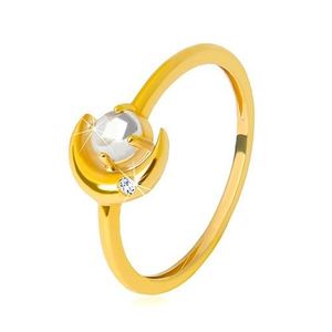 Prsten ve žlutém 9K zlatě - půlměsíc se zirkonkem, kulatý zirkon ve tvaru kabošonu - Velikost: 51 obraz