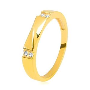 Zlatý prsten ve 14K zlatě - čiré zirkony, lesklá vlnka, hladká ramena, 3, 5 mm - Velikost: 60 obraz