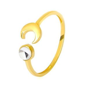 Zlatý prsten 375 - lesklý půlměsíc, čirý zirkon ve tvaru kabošonu - Velikost: 51 obraz