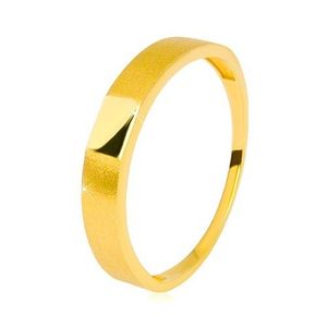 Prsten ve 14K zlatě - lesklý obdélník uprostřed, ramena se saténovým povrchem, 3, 5 mm - Velikost: 64 obraz
