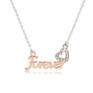 Stříbrný náhrdelník 925 - nápis "Forever" v růžovozlatém odstínu, zirkonové srdíčko obraz