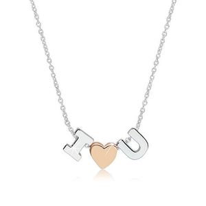Rhodiovaný náhrdelník ze stříbra 925 - motiv "I love U" tvořený písmeny "I" a "U" a srdíčkem obraz