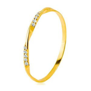 Zlatý 585 prsten - hladká zvlněná linie zdobená blýskavými zirkony v čirém odstínu - Velikost: 49 obraz