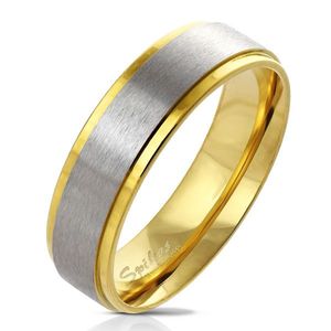 Prsten z oceli ve zlatém odstínu - pás s matným povrchem uprostřed, 6 mm - Velikost: 49 obraz