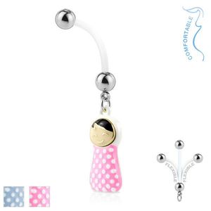 Piercing do bříška z bioflexu - ocelové kuličky, miminko v peřince - Barva piercing: Růžová obraz