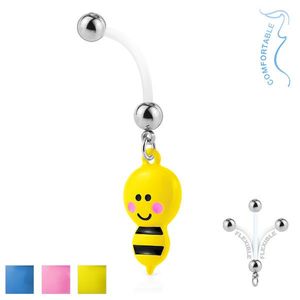 Piercing do pupíku z bioflexu - ocelové kuličky, včelka se žihadlem - Barva piercing: Modrá obraz