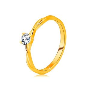 Zásnubní prsten ve žlutém 14K zlatě - broušený zirkon čiré barvy zasazený v prstenu - Velikost: 49 obraz