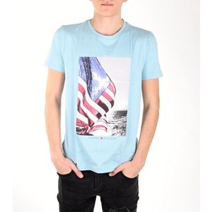 Tommy Hilfiger pánské modré tričko Flag obraz