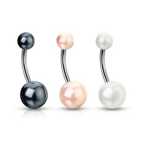 Piercing do pupíku s imitací perly - Barva piercing: Bílá obraz