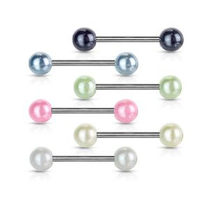 Piercing do jazyka z oceli - barevné perleťové kuličky - Barva piercing: Růžová obraz