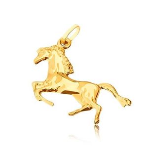 Zlatý přívěsek 585 - lesklý kůň postavený na zadních nohou obraz