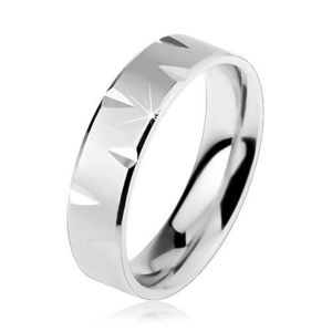 Matný stříbrný prsten 925 zdobený lesklými okraji a zářezy - Velikost: 60 obraz