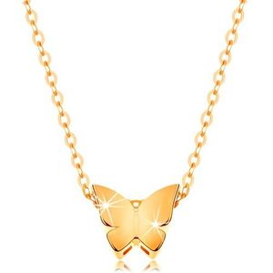 Zlatý 14K náhrdelník - lesklý řetízek, malý motýl s hladkým povrchem obraz