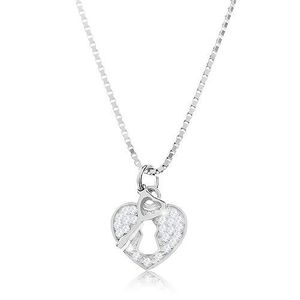 Stříbrný 925 náhrdelník - řetízek s přívěskem, srdcovitý zámeček s klíčkem obraz