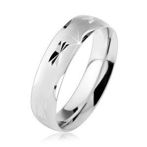 Stříbrný 925 prsten, matný vypouklý povrch s lesklými zářezy, 6 mm - Velikost: 50 obraz