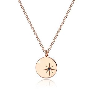 Stříbrný 925 náhrdelník růžovozlaté barvy - lesklý kruh, severní hvězda, černý diamant obraz
