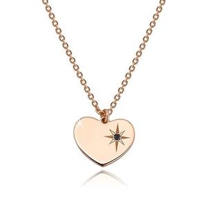 Stříbrný náhrdelník 925, růžovozlatý odstín - symetrické srdce, Polárka, černý diamant obraz