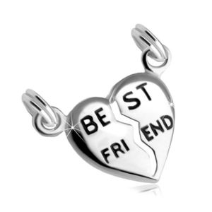 Stříbrný 925 dvojpřívěsek - rozpůlené srdce s nápisem "BEST FRIEND" obraz
