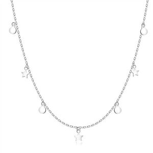 Dlouhý stříbrný 925 náhrdelník - tenký řetízek, hvězdičky, kolečka, perový kroužek obraz