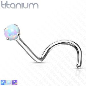 Titanový zahnutý piercing do nosu - syntetický opál, duhové odlesky, 1 mm - Barva: Fialová obraz