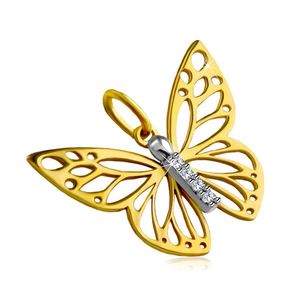 Přívěsek z kombinovaného 14K zlata - motýlí křídla s výřezy, krátká zirkonová linie obraz