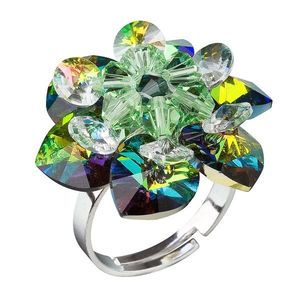 Evolution Group Stříbrný prsten s krystaly Swarovski zelená kytička 35012.5 obraz