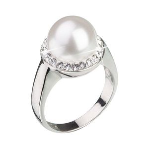 Evolution Group Stříbrný prsten s krystaly Swarovski a bílou perlou 35021.1 obraz