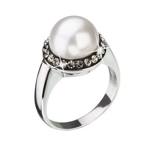 Evolution Group Stříbrný prsten s šedými krystaly Swarovski a bílou perlou 35021.3 obraz