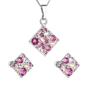 Evolution Group Sada šperků s krystaly Swarovski náušnice, řetízek a přívěsek růžový kosočtverec 39126.3 obraz