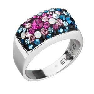 Evolution Group Stříbrný prsten s krystaly Swarovski mix barev modrá růžová 35014.4 obraz