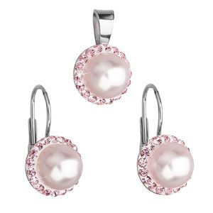 Evolution Group Sada šperků s krystaly Swarovski náušnice a přívěsek růžová perla kulaté 39091.3 obraz