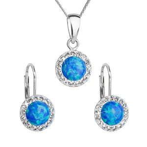 Evolution Group Sada šperků se syntetickým opálem a krystaly Swarovski náušnice a přívěšek modré kulaté 39160.1 obraz