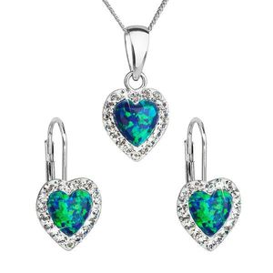 Evolution Group Sada šperků se syntetickým opálem a krystaly Swarovski náušnice a přívěšek zelené srdce 39161.1 obraz