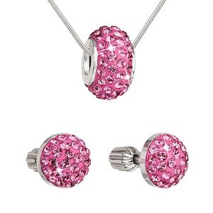 Evolution Group Sada šperků s krystaly náušnice a přívěsek růžové kulaté 39200.3 obraz