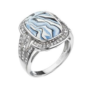 Evolution Group Stříbrný prsten obdélník modrobílý mramor se Swarovski krystaly 75015.1 obraz