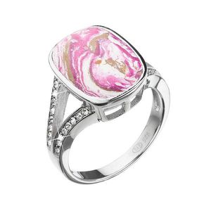 Evolution Group Stříbrný prsten obdélník růžovobílý mramor s krystaly 75014.1 obraz