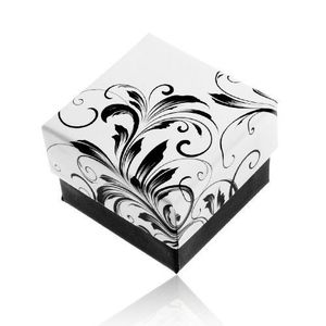 Dárková krabička na prsten, vzor popínavých listů, černobílá kombinace obraz