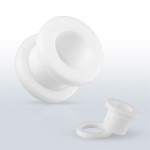 Bílý akrylový tunel do ucha - hladký povrch, šroubovací upevnění - Tloušťka : 10 mm obraz