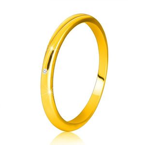Diamantový prsten ze žlutého 14K zlata - tenká hladká ramena, čirý briliant - Velikost: 58 obraz