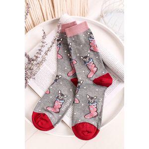 Šedé vzorované ponožky Jena Bamboo Christmas Kitten obraz