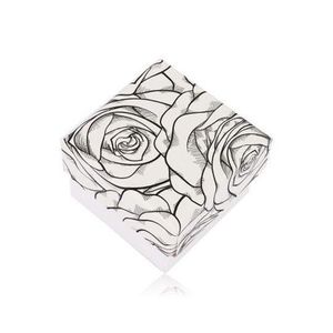 Černobílá krabička na prsten nebo náušnice - motiv rozkvetlých růží obraz