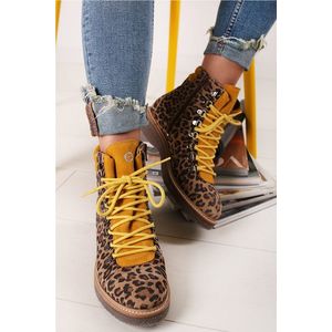 Žluto-leopardí kožené kotníkové boty 1-25803 obraz