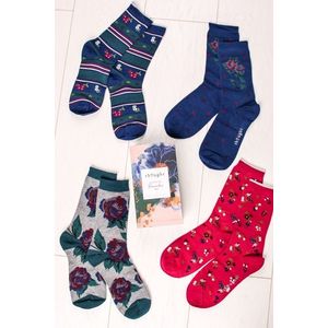 Vícebarevné ponožky v dárkové krabičce Rosie Flowers Sock Box - čtyř balení obraz