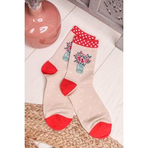 Smetanovo-červené ponožky Flora Socks obraz